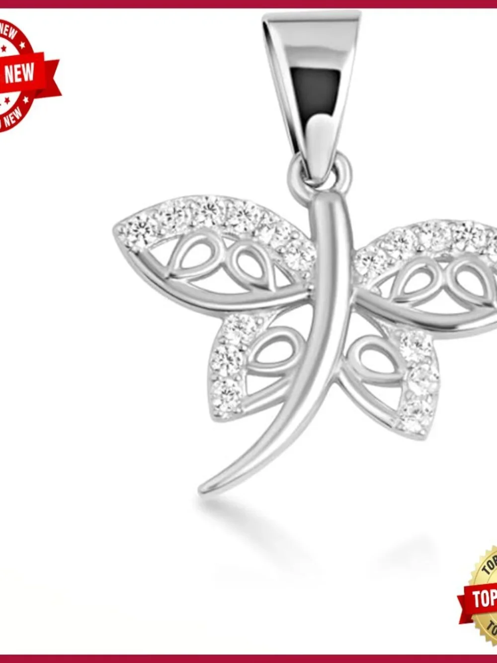 Sterling Silver Dragonfly CZ Pendant Necklace 16-22in